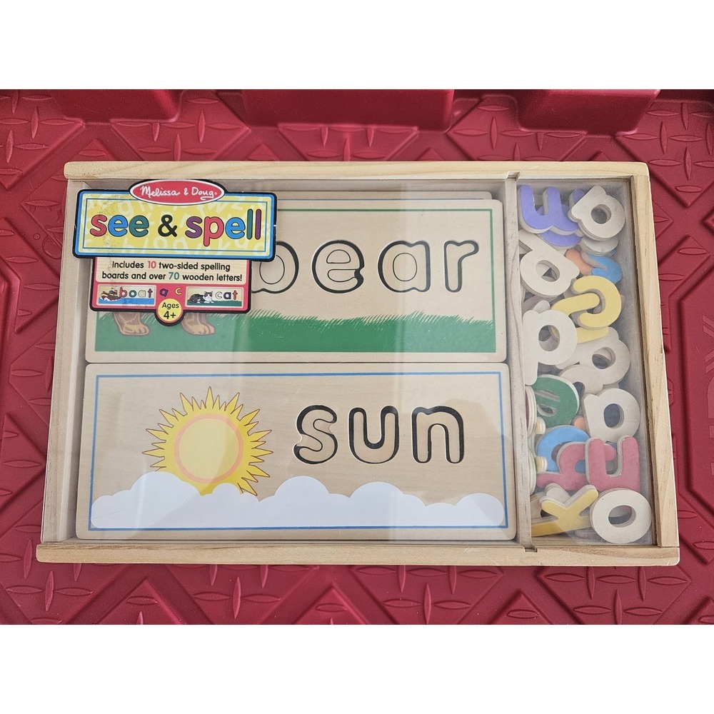 Melissa and Doug Wooden See and Spell Puzzle Set-Bus/Fish Classic Toy Preschool